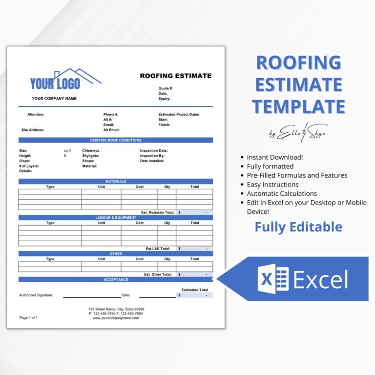 Printable Roof Estimate Template