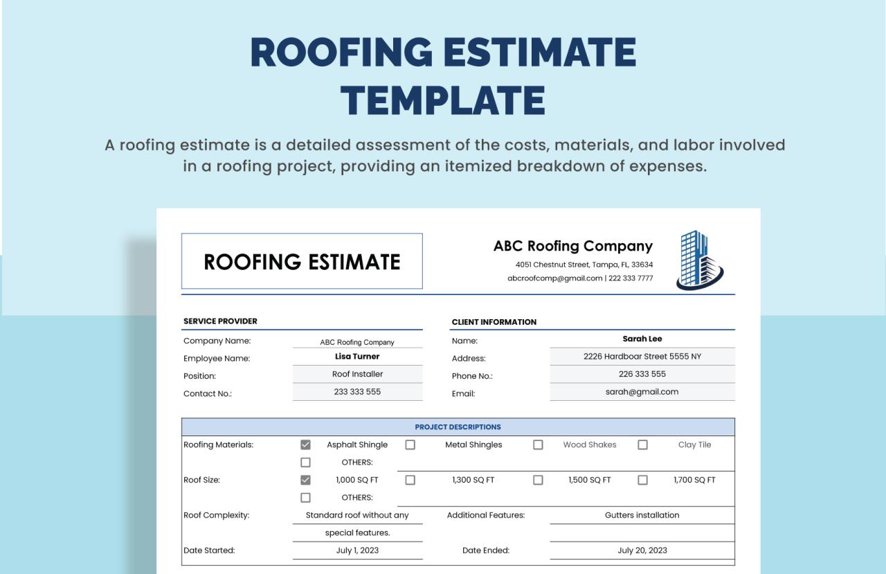 Roofing Estimate Template in Word - Download | Template.net Roofing Estimate Template in Word - Download | Template.net